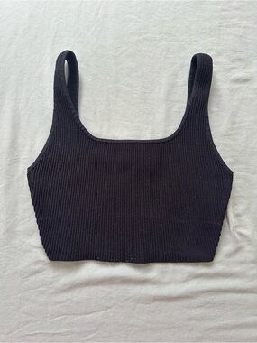 Aritzia Black Ribbed Square-Neck Crop Tank Top